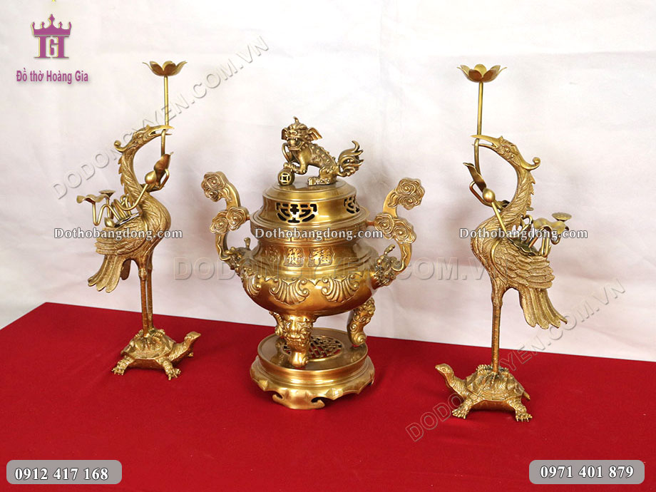 Bộ ngũ sự đồng vàng cao 45cm thích hợp cho những ban thờ cỡ nhỏ